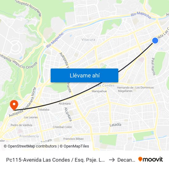 Pc115-Avenida Las Condes / Esq. Psje. Las Condes to Decanato map