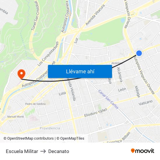 Escuela Militar to Decanato map