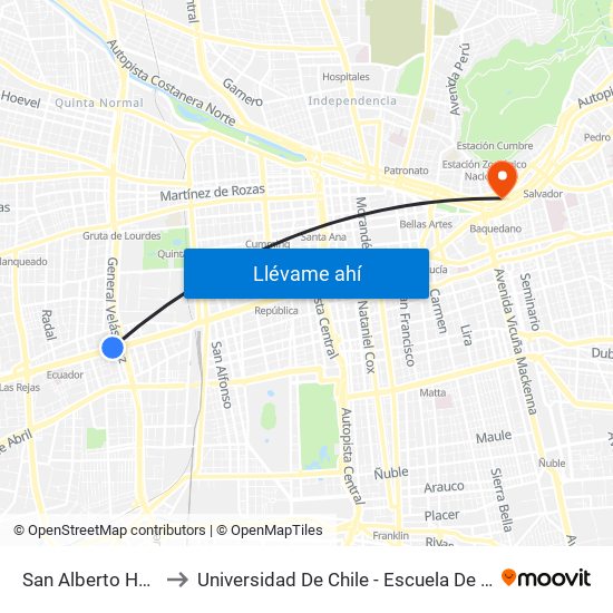 San Alberto Hurtado to Universidad De Chile - Escuela De Postgrado map