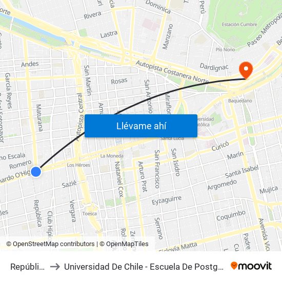República to Universidad De Chile - Escuela De Postgrado map