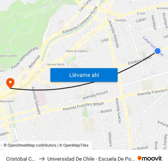 Cristóbal Colón to Universidad De Chile - Escuela De Postgrado map