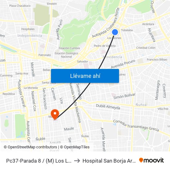 Pc37-Parada 8 / (M) Los Leones to Hospital San Borja Arriarán map