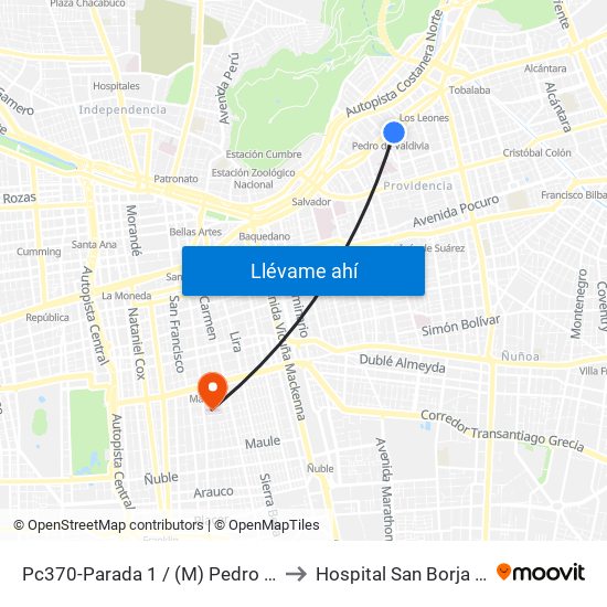 Pc370-Parada 1 / (M) Pedro De Valdivia to Hospital San Borja Arriarán map