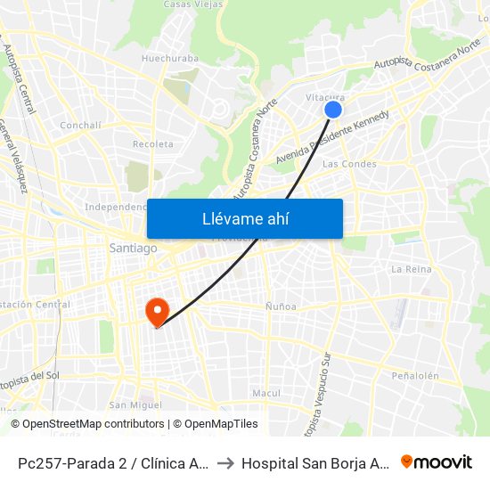 Pc257-Parada 2 / Clínica Alemana to Hospital San Borja Arriarán map