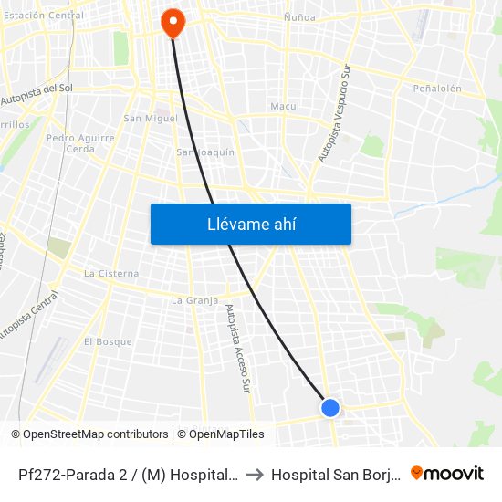 Pf272-Parada 2 / (M) Hospital Sótero Del Río to Hospital San Borja Arriarán map