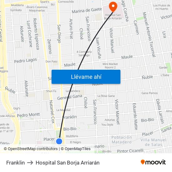 Franklin to Hospital San Borja Arriarán map