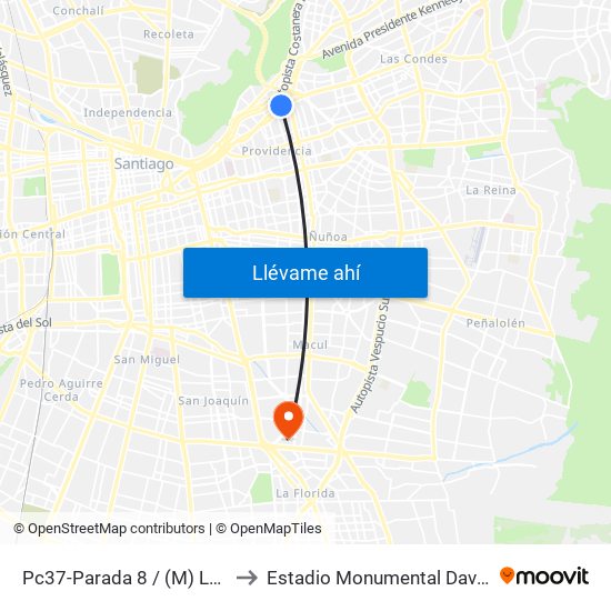 Pc37-Parada 8 / (M) Los Leones to Estadio Monumental David Arellano map