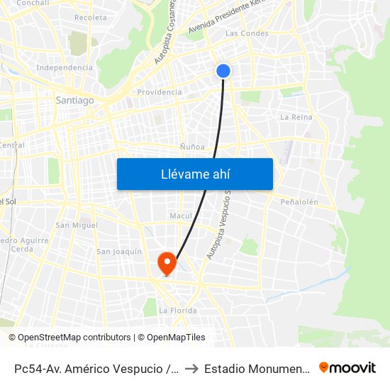 Pc54-Av. Américo Vespucio / Esq. Av. Cristóbal Colón to Estadio Monumental David Arellano map