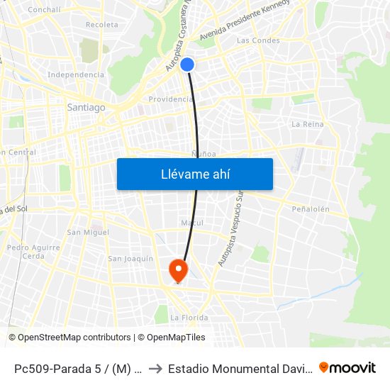 Pc509-Parada 5 / (M) Tobalaba to Estadio Monumental David Arellano map