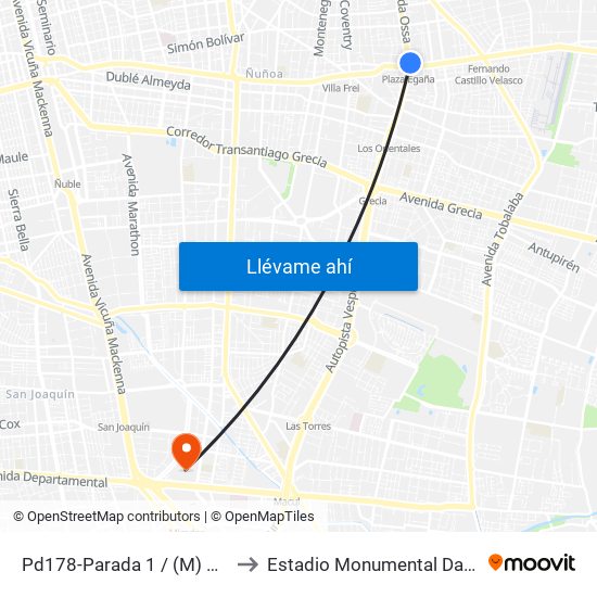 Pd178-Parada 1 / (M) Plaza Egaña to Estadio Monumental David Arellano map