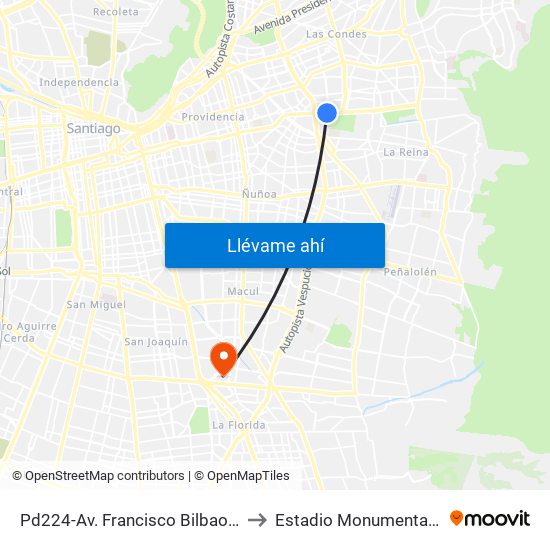 Pd224-Av. Francisco Bilbao / Esq. Av. S. Elcano to Estadio Monumental David Arellano map