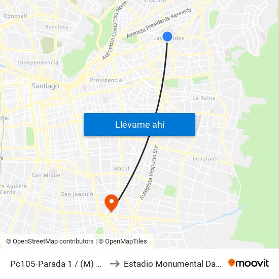 Pc105-Parada 1 / (M) Manquehue to Estadio Monumental David Arellano map