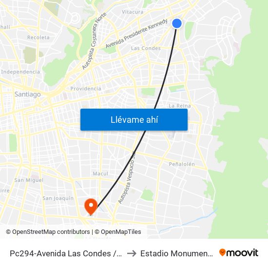 Pc294-Avenida Las Condes / Esq. Av. Padre H. Central to Estadio Monumental David Arellano map