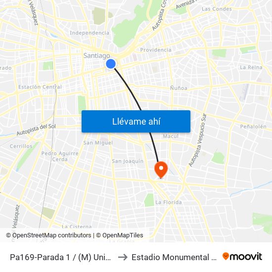 Pa169-Parada 1 / (M) Universidad Católica to Estadio Monumental David Arellano map