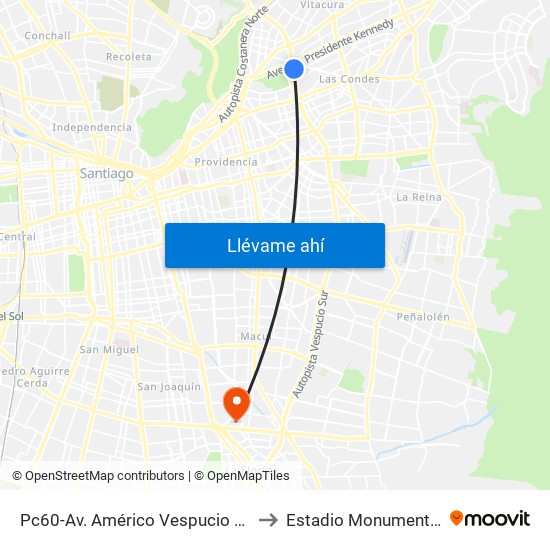 Pc60-Av. Américo Vespucio / Esq. Av. Pdte. Kennedy to Estadio Monumental David Arellano map