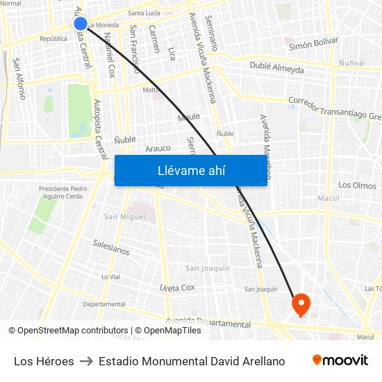Los Héroes to Estadio Monumental David Arellano map
