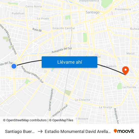 Santiago Bueras to Estadio Monumental David Arellano map