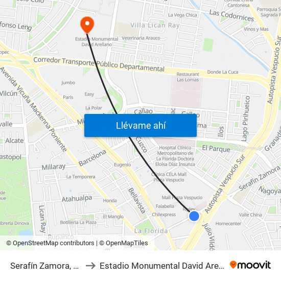 Serafín Zamora, 153 to Estadio Monumental David Arellano map