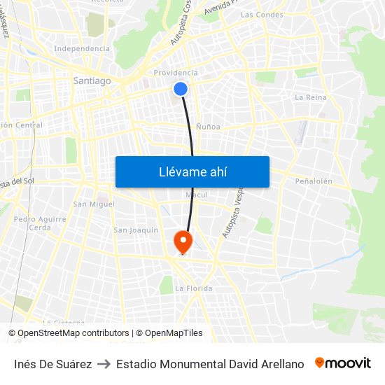 Inés De Suárez to Estadio Monumental David Arellano map