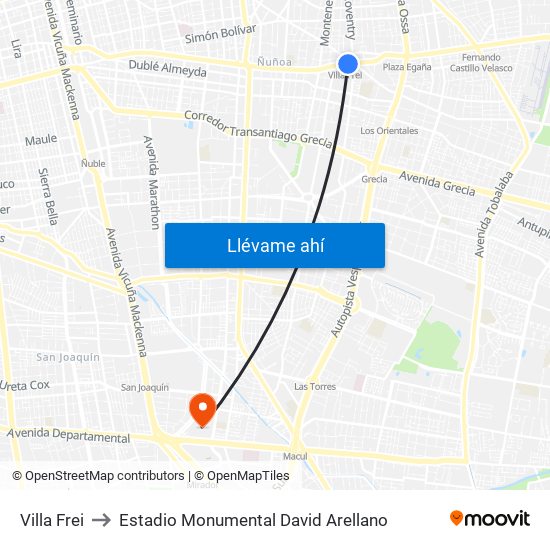 Villa Frei to Estadio Monumental David Arellano map