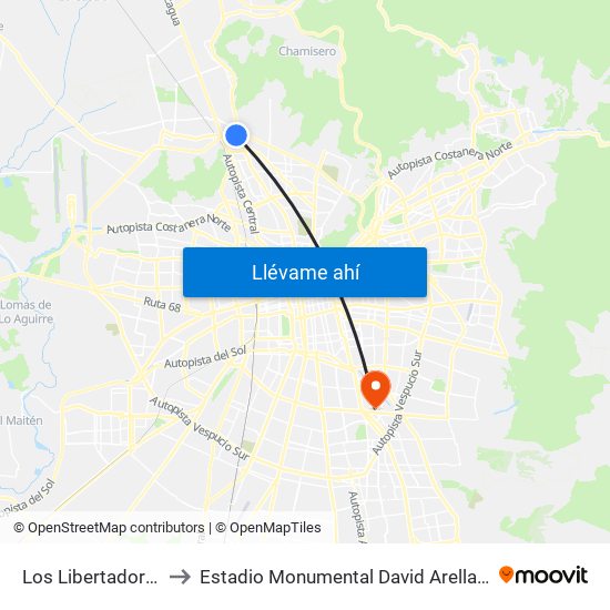 Los Libertadores to Estadio Monumental David Arellano map