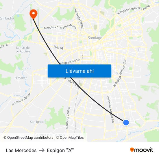 Las Mercedes to Espigón ""A"" map