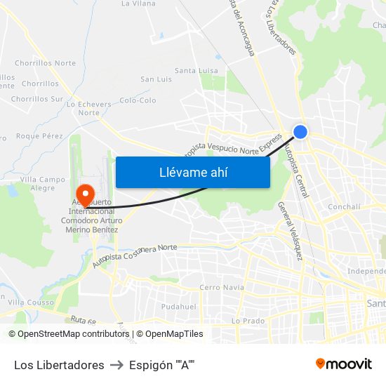 Los Libertadores to Espigón ""A"" map