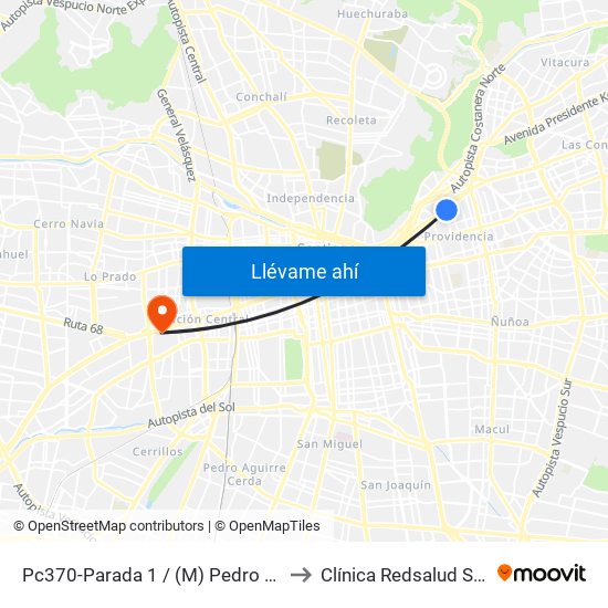 Pc370-Parada 1 / (M) Pedro De Valdivia to Clínica Redsalud Santiago map