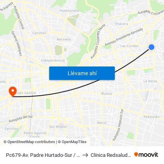 Pc679-Av. Padre Hurtado-Sur / Esq. Patagonia to Clínica Redsalud Santiago map