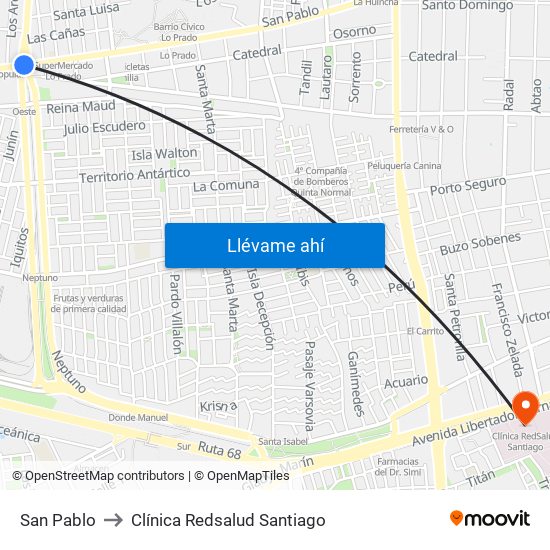 San Pablo to Clínica Redsalud Santiago map