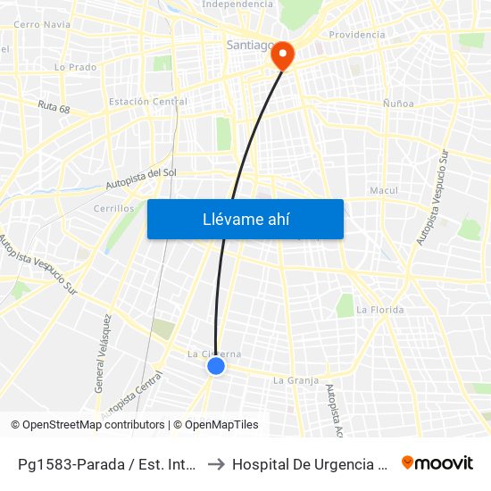 Pg1583-Parada / Est. Intermodal La Cisterna to Hospital De Urgencia Asistencia Pública map