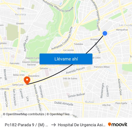 Pc182-Parada 9 / (M) Escuela Militar to Hospital De Urgencia Asistencia Pública map