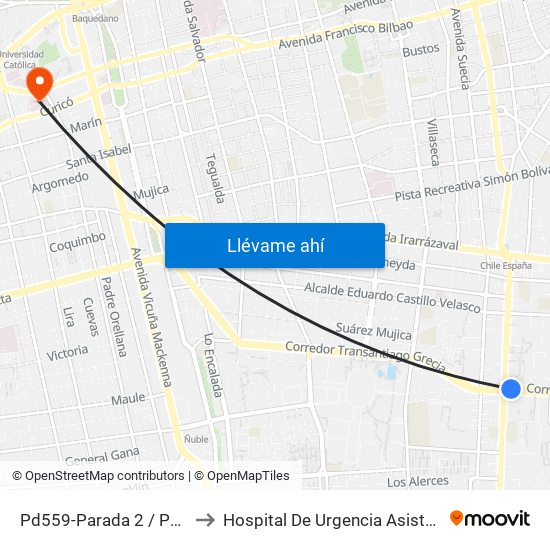 Pd559-Parada 2 / Pedagógico to Hospital De Urgencia Asistencia Pública map