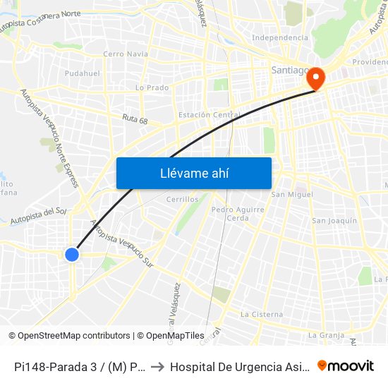 Pi148-Parada 3 / (M) Plaza De Maipú to Hospital De Urgencia Asistencia Pública map