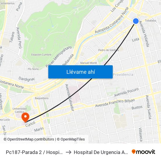 Pc187-Parada 2 / Hospital Metropolitano to Hospital De Urgencia Asistencia Pública map