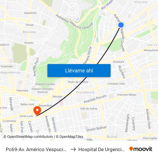 Pc69-Av. Américo Vespucio / Esq. Avenida Vitacura to Hospital De Urgencia Asistencia Pública map