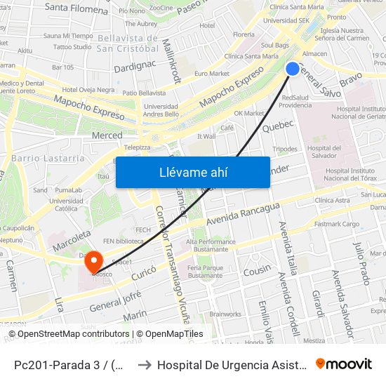 Pc201-Parada 3 / (M) Salvador to Hospital De Urgencia Asistencia Pública map