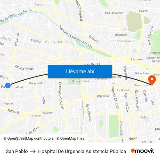 San Pablo to Hospital De Urgencia Asistencia Pública map