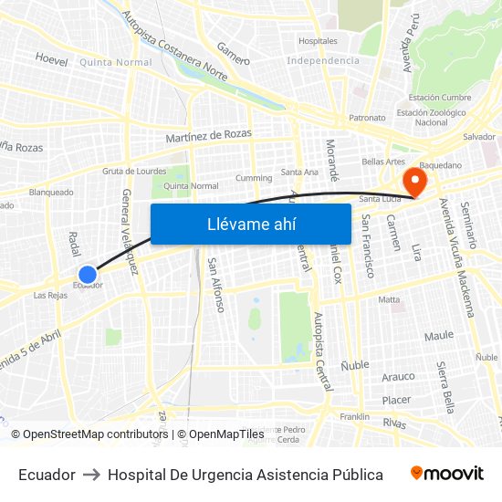 Ecuador to Hospital De Urgencia Asistencia Pública map