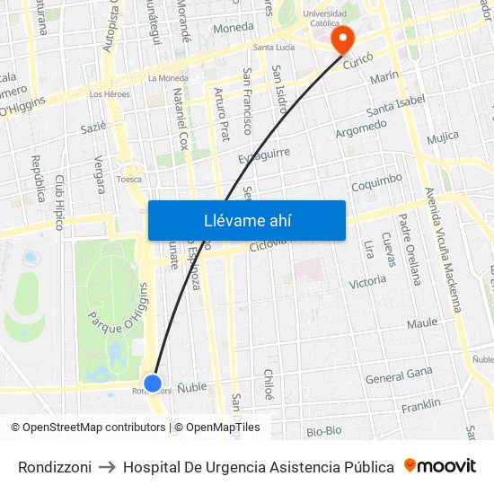 Rondizzoni to Hospital De Urgencia Asistencia Pública map