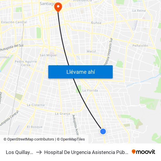 Los Quillayes to Hospital De Urgencia Asistencia Pública map