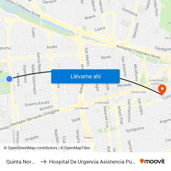 Quinta Normal to Hospital De Urgencia Asistencia Pública map