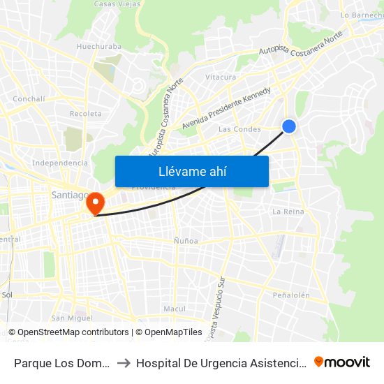 Parque Los Dominicos to Hospital De Urgencia Asistencia Pública map