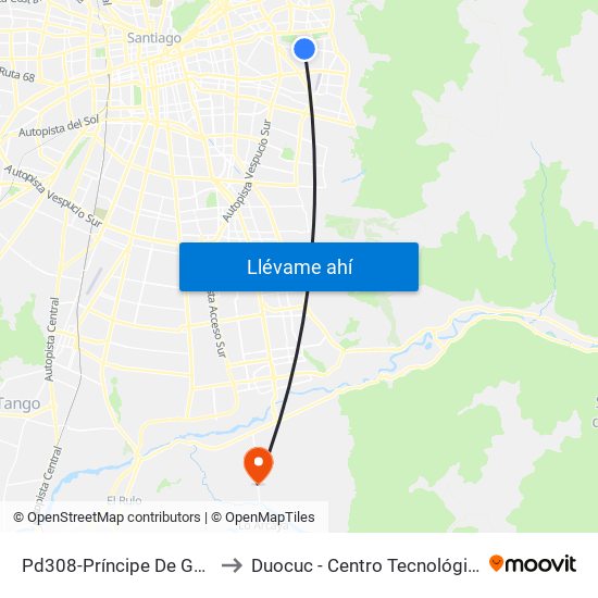 Pd308-Príncipe De Gales / Esq. S. Izquierdo to Duocuc - Centro Tecnológico De Recursos Naturales map