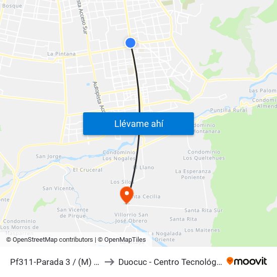 Pf311-Parada 3 / (M) Hospital Sótero Del Río to Duocuc - Centro Tecnológico De Recursos Naturales map