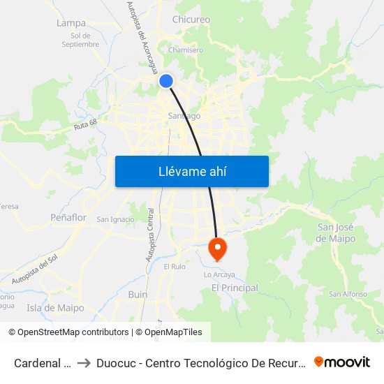 Cardenal Caro to Duocuc - Centro Tecnológico De Recursos Naturales map