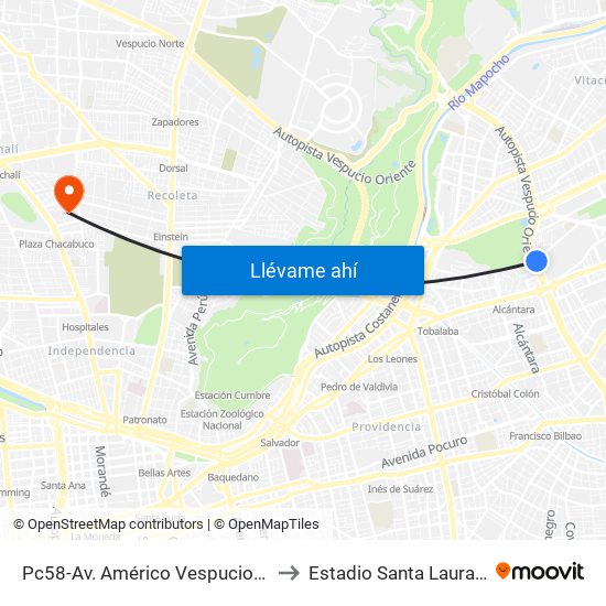 Pc58-Av. Américo Vespucio / Esq. Av. Pdte. Riesco to Estadio Santa Laura-Universidad Sek map