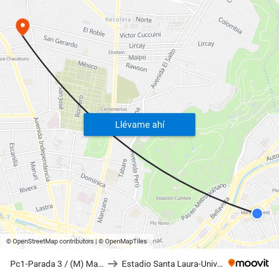 Pc1-Parada 3 / (M) Manuel Montt to Estadio Santa Laura-Universidad Sek map