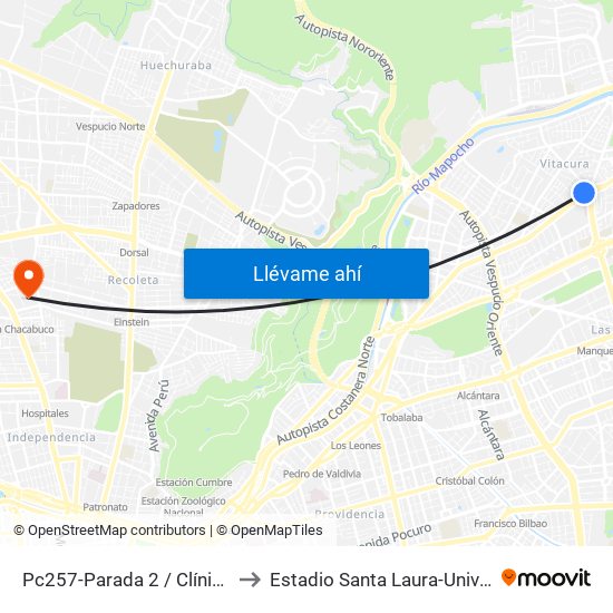 Pc257-Parada 2 / Clínica Alemana to Estadio Santa Laura-Universidad Sek map