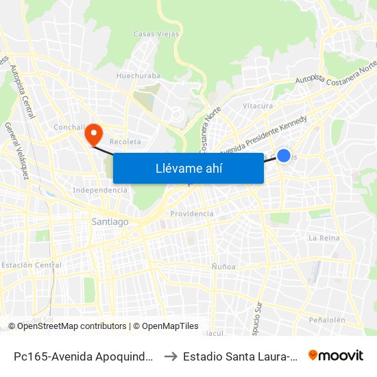 Pc165-Avenida Apoquindo / Esq. E. Dell'Orto to Estadio Santa Laura-Universidad Sek map